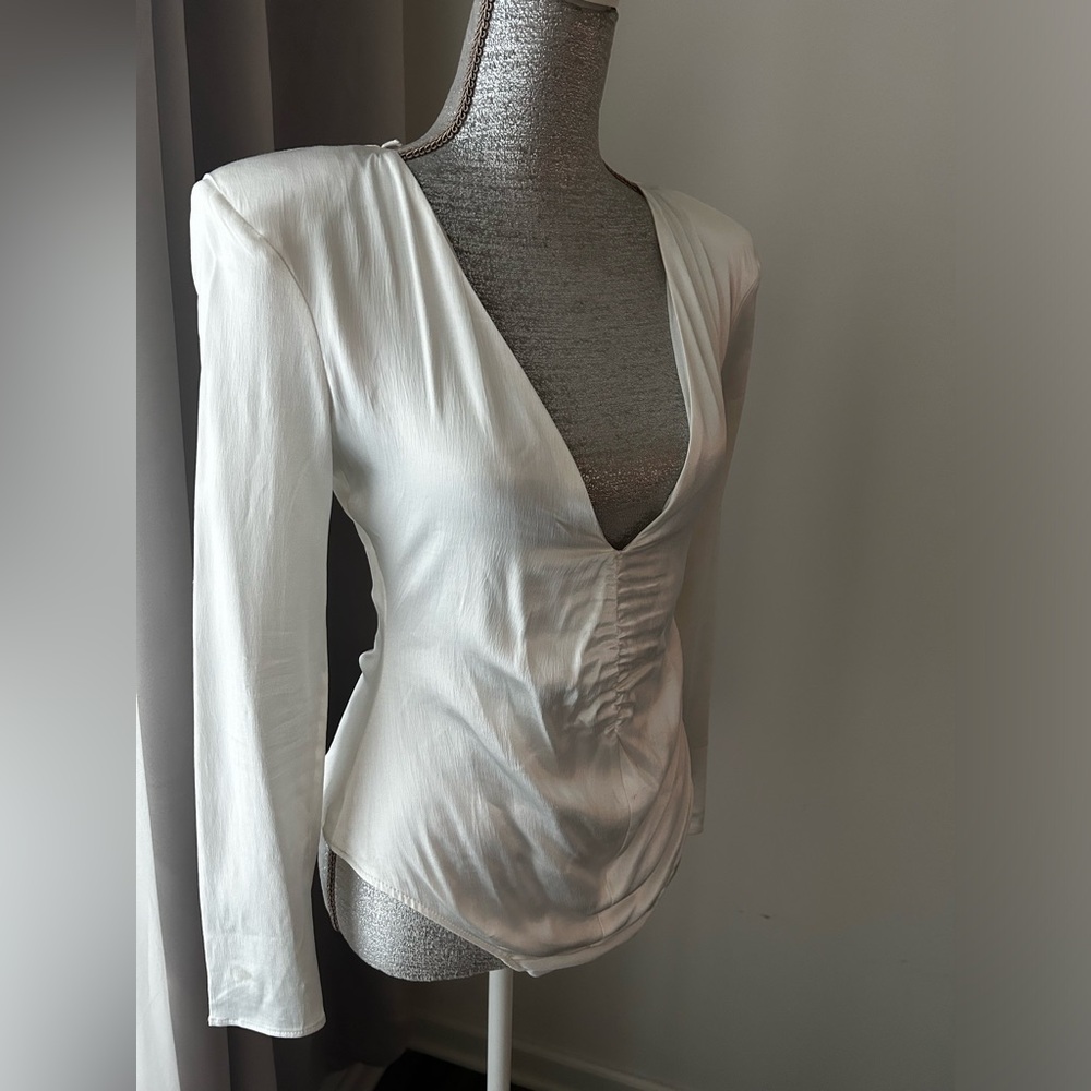 Satinish white bodysuit no stretch (never snapped crotch)